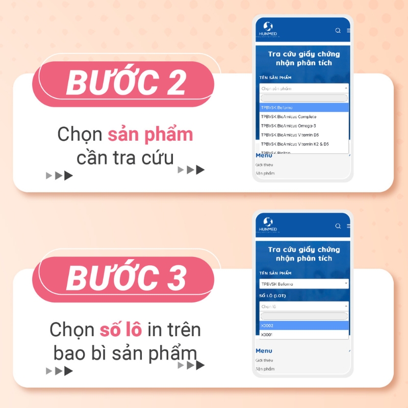 Chọn sản phẩm và số lô sản phẩm cần tra cứu